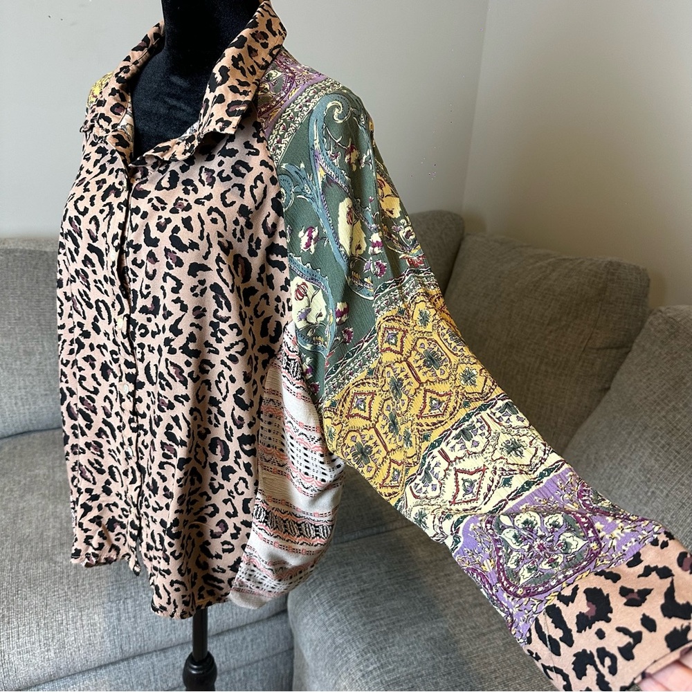 GIGIO PRINTED MIXED‎ LOOSE BUTTON DOWN TOP ANIMAL PRINT PATCHWORK SMALL.A75 - Picture 7 of 12